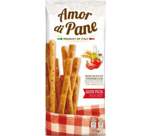 Хлібні палички Helcom Amor di Pane зі смаком піци 125 г Хлібні палички Helcom Amor di Pane зі смаком піци 125 г