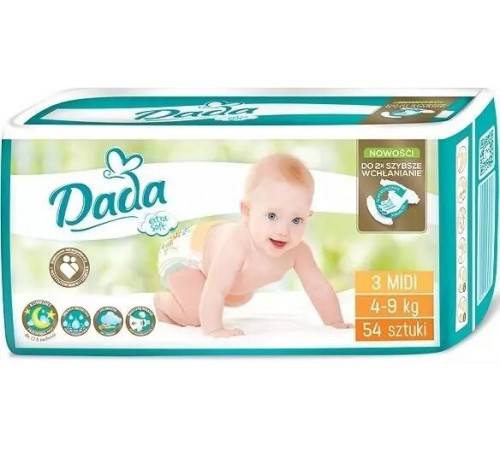 Підгузки дитячі DADA Extra Soft (3) midi 4-9 кг 54 шт