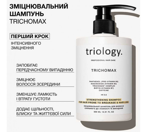 Зміцнювальний шампунь для схильного до ламкості волосся Triology Trichomax 500 мл