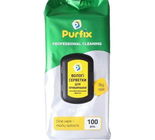 Вологі серветки для прибирання Purfix Extra з антибактеріальним ефектом 100 шт