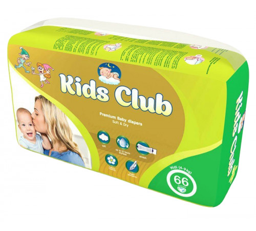 Подгузники детские Kids Club Soft&Dry 3 Midi 4-9 кг 66 шт