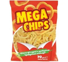 Чіпси фігурні Mega Chips з цибулею Цибульні кільця 70 г