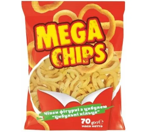 Чипсы фигурные Mega Chips с луком Луковые кольца 70 г Чипсы фигурные Mega Chips с луком Луковые кольца 70 г