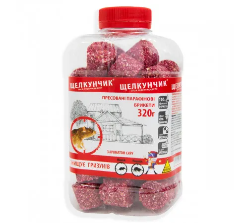 Средство от грызунов Щелкунчик Сыр брикет банка 320 г Средство от грызунов Щелкунчик Сыр брикет банка 320 г