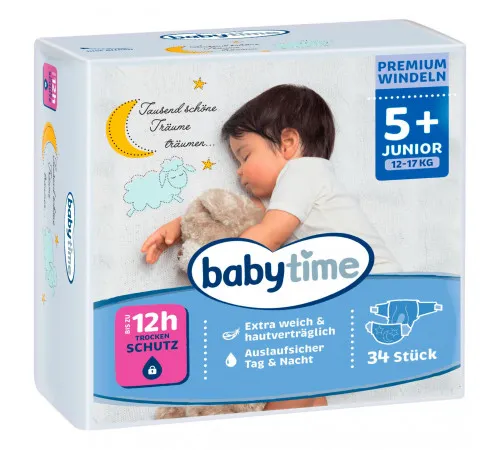 Підгузки Babytime 5+ (12-17кг) 34 шт Підгузки Babytime 5+ (12-17кг) 34 шт