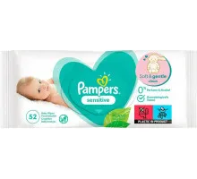Влажные салфетки детские Pampers sensitive с растительными волокнами 52 шт