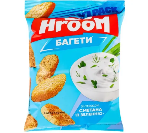 Сухарики багетные Hroom Сметана с Зеленью 100 г Сухарики багетные Hroom Сметана с Зеленью 100 г