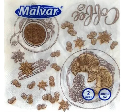 Серветка Malvar Кава 30х30 см 2-ох шарова 20 шт Серветка Malvar Кава 30х30 см 2-ох шарова 20 шт