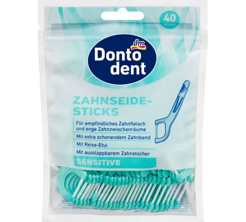 Зубная нить Dontodent на раскладной зубочистке Sensitive 40шт (4066447703627
