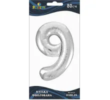Шарик воздушный фольгированный Pelican цифра 9 серебро 80 см