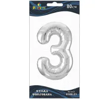 Кулька повітряна фольгована Pelican цифра 3 срібло 80 см