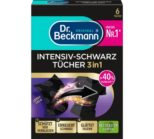 Серветки для відновлення чорного кольору Dr. Beckmann 3в1 6 шт Серветки для відновлення чорного кольору Dr. Beckmann 3в1 6 шт