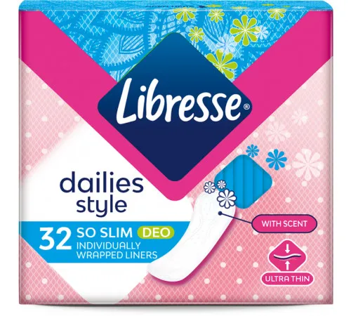 Ежедневные гигиенические прокладки Libresse Dailies Style So slim Deo 32 шт Ежедневные гигиенические прокладки Libresse Dailies Style So slim Deo 32 шт