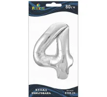 Кулька повітряна фольгована Pelican цифра 4 срібло 80 см