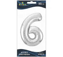 Кулька повітряна фольгована Pelican цифра 6 срібло 80 см