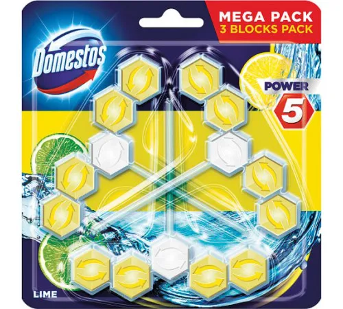 Туалетный блок для унитаза DOMESTOS Power 5 Свежесть Лайма 3х 55г