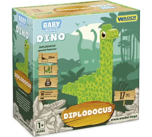 Конструктор Wader Baby Blocks 41493 Dino Diplodocus 17 елементів Конструктор Wader Baby Blocks 41493 Dino Diplodocus 17 елементів