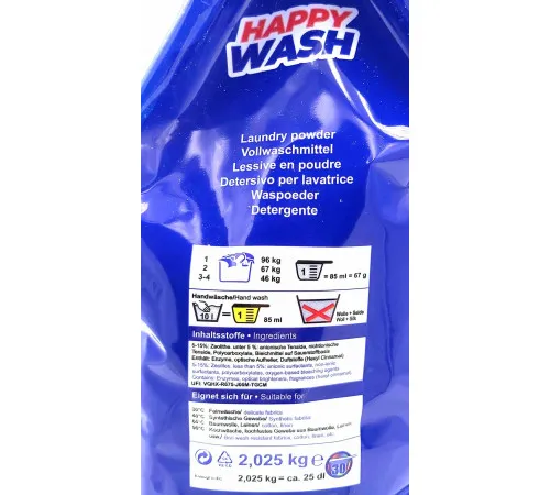 Пральний порошок Happy Wash Vollwaschmittel 2.025 кг Пральний порошок Happy Wash Vollwaschmittel 2.025 кг