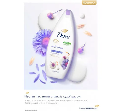 Гель для душу Dove Антистрес з блакитною Ромашкою та Вівсяним молочком 250 мл