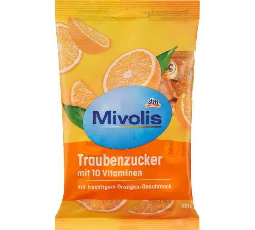 Леденцы декстроза Mivolis со вкусом апельсина с витаминами 100 г Леденцы декстроза Mivolis со вкусом апельсина с витаминами 100 г