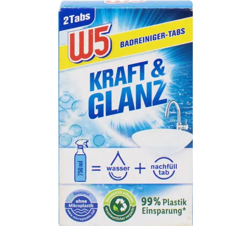 Таблетки для чищення ванної кімнати W5 Kraft & Glanz 2 х 5 г Таблетки для чищення ванної кімнати W5 Kraft & Glanz 2 х 5 г