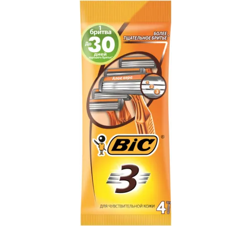 Станки для гоління BIC 3 леза для чутливої шкіри 4 шт Станки для гоління BIC 3 леза для чутливої шкіри 4 шт
