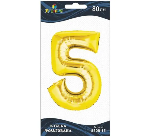 Кулька повітряна фольгована Pelican цифра 5 золото 80 см Кулька повітряна фольгована Pelican цифра 5 золото 80 см