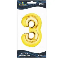 Кулька повітряна фольгована Pelican цифра 3 золото 80 см