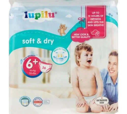Підгузки Lupilu Soft&Dry 6+ (16+кг) 26 шт Підгузки Lupilu Soft&Dry 6+ (16+кг) 26 шт