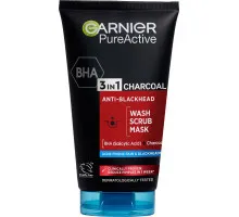 Гель для вмивання, скраб та маска для обличчя Garnier Чиста шкіра Актив 3в1 з вугіллям 150 мл