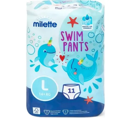 Подгузники-трусики для плавания Milette L (14+ кг) 11 шт Подгузники-трусики для плавания Milette L (14+ кг) 11 шт