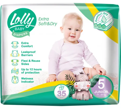 Підгузки дитячі Lolly Baby Extra Soft & Dry 5 (11-25 кг) 35 шт Підгузки дитячі Lolly Baby Extra Soft & Dry 5 (11-25 кг) 35 шт